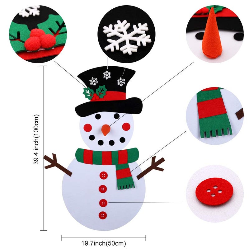 OurWarm DIY Felt Christmas Snowman Game Set with 31 Detachable Ornaments, Wall Hanging Xmas Gifts for Christmas Decorations, 39 x 20 Inch - Image 3